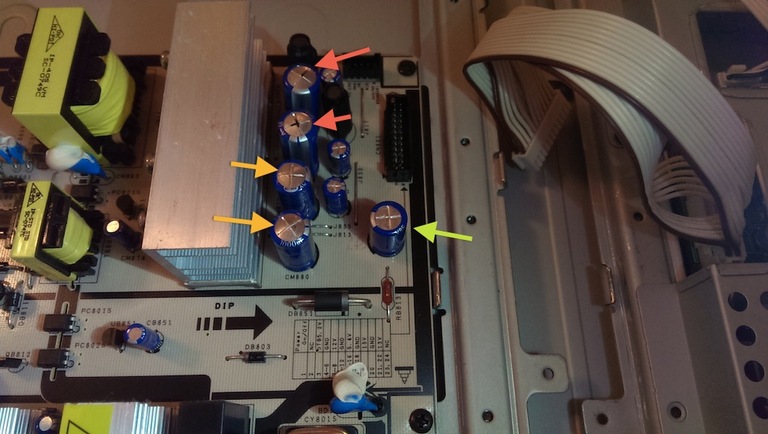 Close up of bad capacitors